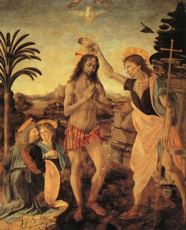  Leonardo  Da Vinci The Baptism of Christ oil painting picture